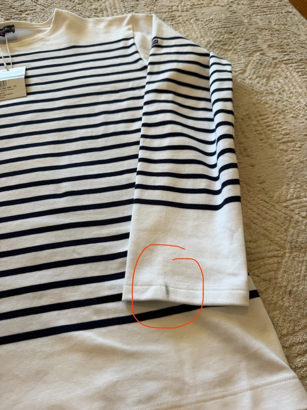 Armor-Lux Amiral Breton Stripe Long Sleeve Shirt XL White Navy 100% Cotton